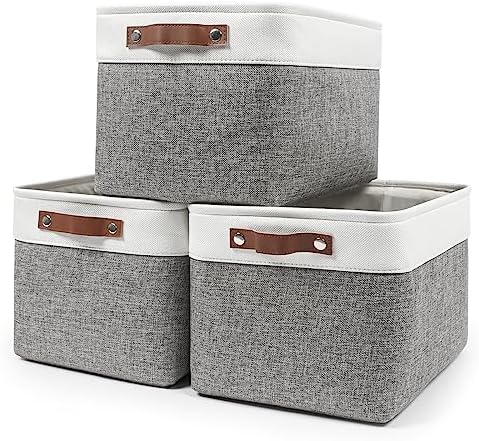 Bagnizer Storage Bins Large Fabric Storage Baskets for Shelves 3 Pack, Decorative Linen Closet Baskets with Handles for 