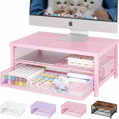 OPNICE Computer Monitor Stand Riser, Desk Organizer with Drawer, Printer & Laptop Stand, Office Desk Accessories & Works