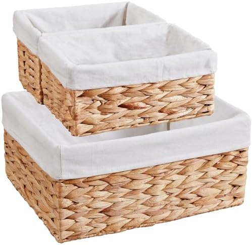 Vagusicc Wicker Basket, 3-Pack Water Hyacinth Wicker Storage Basket with Handles, Storage Baskets for Organizing, Large 