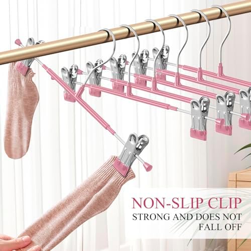 Pants Hangers with Clips Skirt Hangers, 12 Inch 10 Pack, Pink