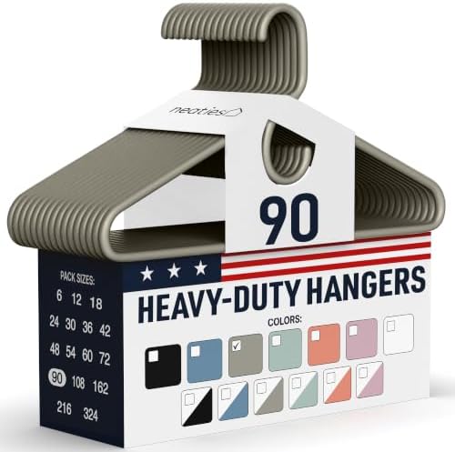 Heavy Duty Clothes Hangers 90 Pack – Made in the USA – 8lb Capacity Plastic Hangers for Adult Clothing – Durable for Pants, Coats, Jackets, or Jeans – Gray