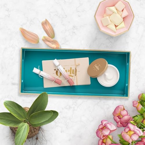 Green Bathroom Vanity Tray for Countertop, Small Plastic Toilet Tank Versatile Storage & Organization Tray for Makeup, P