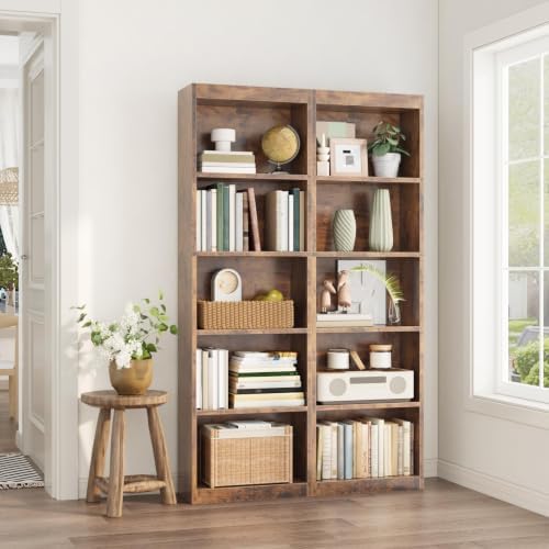 ALISENED 68.6“ Tall Bookcase, Bookshelf Open Storage 5 Tier Shelves,Brown