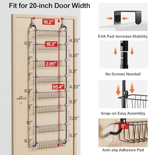 Delamu Over The Door Pantry Organizer, 8-Tier Pantry Door Organizers and Storage, Metal Hanging Spice Rack, Seasoning Or