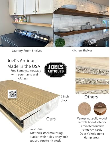 joelsantiques 42 inch Wooden Floating Shelves for Wall - 42x6x2 in, High End Solid Natural Wood, Heavy Duty Bracket, Wal