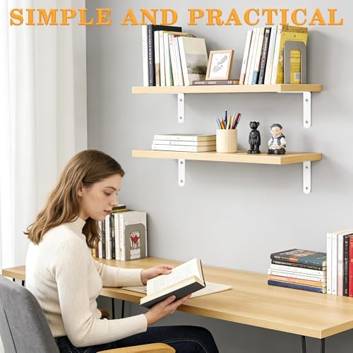 Alise White Floating Shelf Brackets 5x3 Inch,L Brackets for Shelves,4 Pcs