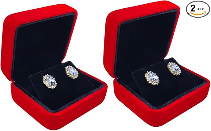 2 Pieces Velvet Earring Box,Stud Earring Gift Box,Jewelry Display Case for Proposal,Engagement,Wedding and Birthday,Red