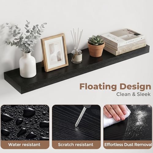 32 Inch Floating Shelves for Wall, 6.5"D Wood Storage Shelves, Black Finish