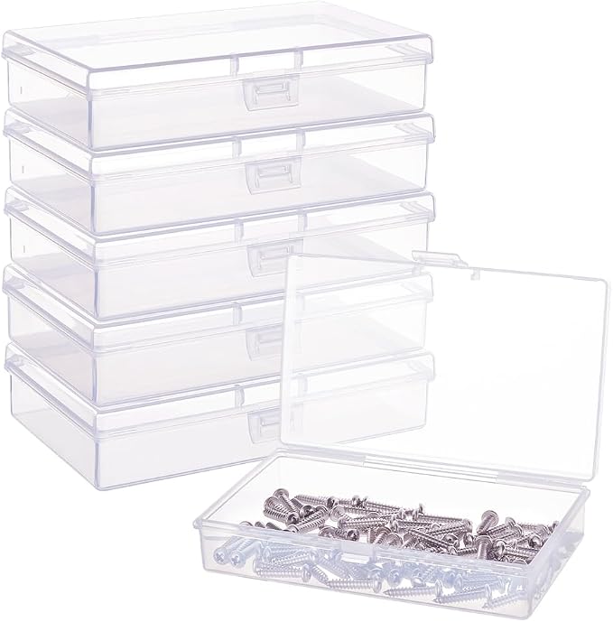 BENECREAT 6 Pack 5.2x3x1.18 Clear Plastic Box Clear Storage Case Collection Organizer Container with Hinged Lid for Organizing Small Parts Epoxy Resin Pendant Office Supplies