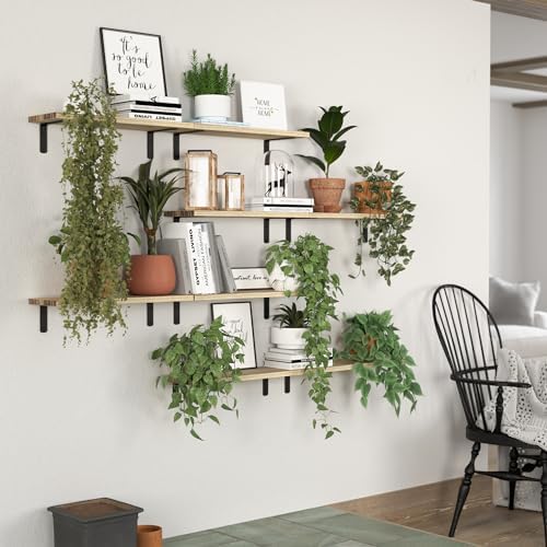 DOLLFIO Floating Wall Shelves, Decor & Storage, Rustic Brown, 16.5'', 8Pcs