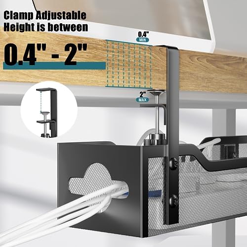 Under Desk Cable Management Tray Black, Litwaro Cable Management Under Desk No Drill, 25'' Cable Tray with Clamp for Wir