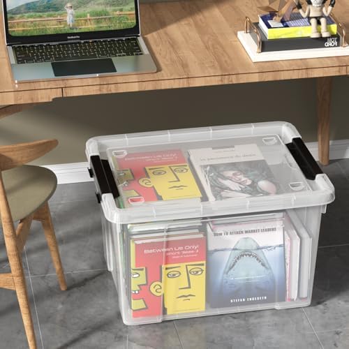 50 Quart Stackable Clear Plastic Storage Box with Wheels, 4-Pack