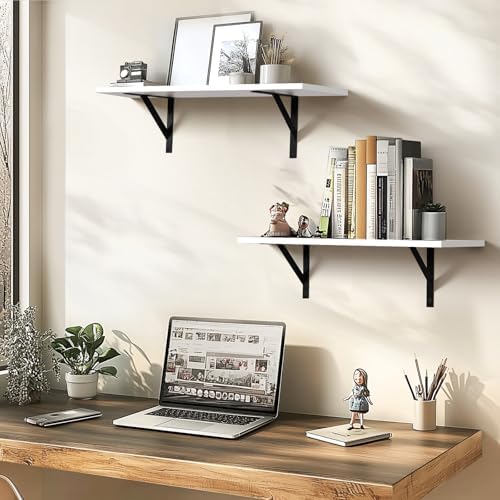 Tectocker-DOU 24" Long Floating Book Shelves for Wall, Heavy Duty, White
