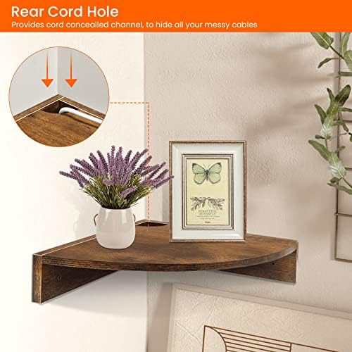 Homode Corner Floating Shelves, Corner Wall Shelves with Cord Hole, Wood Wall Shelf for Storage and Dispaly, for Bathroo
