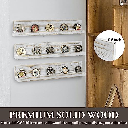 MyGift Whitewashed Wood Challenge Coin Holder, Wall Rack Set of 3