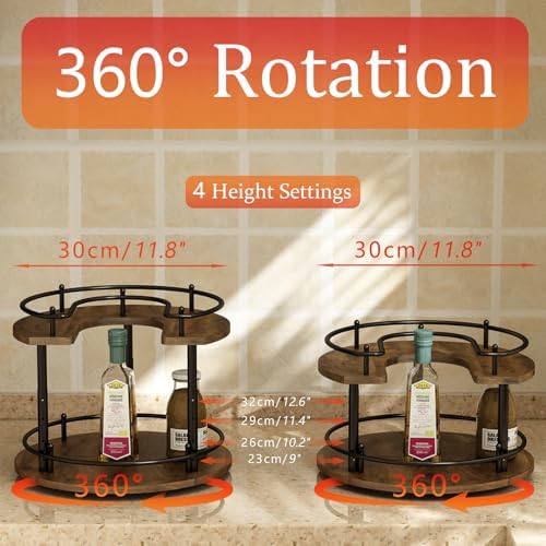 2 Tier Lazy Susan Organizer,2-Tier Spinning Spice Rack with Stable Carousel Base & 4 Height Settings for Cupboard Kitche