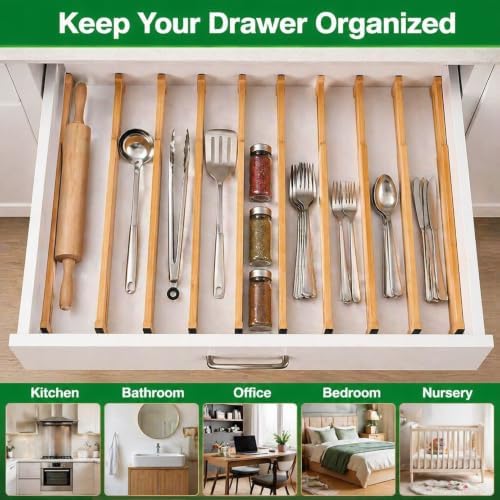 6 Pack Bamboo Drawer Dividers, Dresser Separators 16.6" to 21.8"
