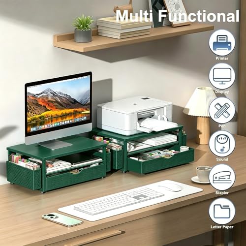 Spacrea Computer Monitor Stand with Drawer and 2 Pen Holders, Green