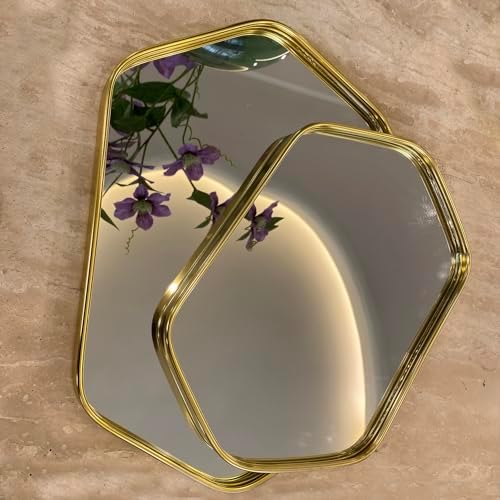 Perfum Trays,Gold Mirror Tray,Vanity Decorative Tray,Non Slip Hexagonal Perfume Organizer for Jewelry,Bathroom,Coffee Ta