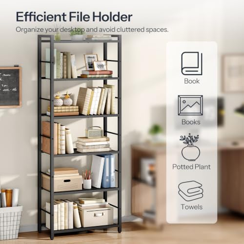 HOOBRO 6-Tier Bookshelf, Standing Tall Bookcase, Vertical Storage Shelf