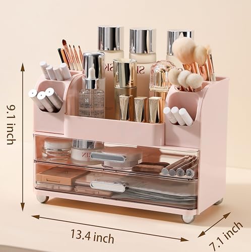 Anyoifax Makeup Organizer Countertop with Large Drawers, Light Pink