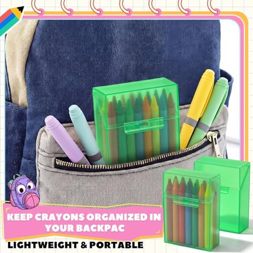 Clabby 2 Pcs Clear Plastic Crayon Boxes Hold 24 Count, Green
