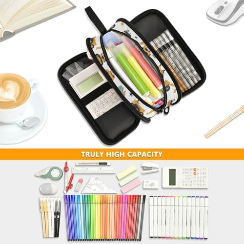 Wfrish Cute Excavator Truck Pencil Case Pencil Pouch Big Capacity 3 Compartments Back to School Supplies for Teen Girl Boy Pouch Pen Bag Large Storage Organizer with Zipper Handle for Men Women