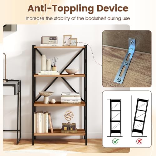 Giantex 4-Tier Bookshelf, Industrial Bookcase with Heavy-Duty Metal Frame, Modern Open Storage Book Shelf, Book Holder, 