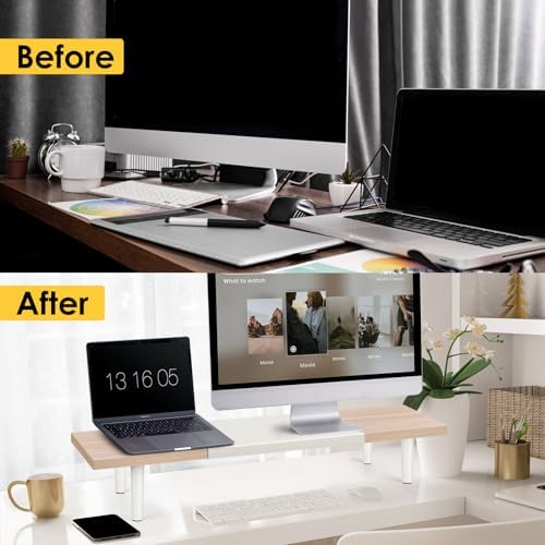 Across-Star Dual-Monitor-Stand-Riser-For-Desk Adjustable Length 32-40 Inch，Large Desktop Computer Monitor Riser For 2 Sc