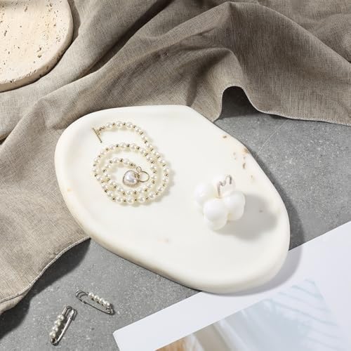 Koville Luxurious White Marble Vanity Tray, Cloud Shape Serving Stone Key Tray for Home Decor, 10"x7" Bathroom Marble St