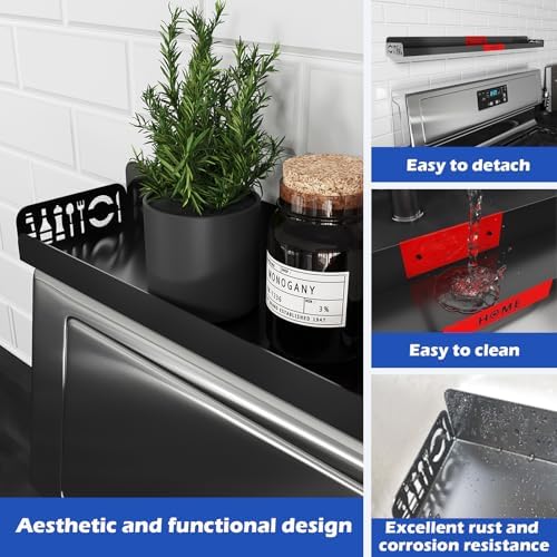 30" Magnetic Stove Top Shelf – Black Spice Rack with Red HOME Design – Seasoning Organizer for Back of Stove – Over Stov