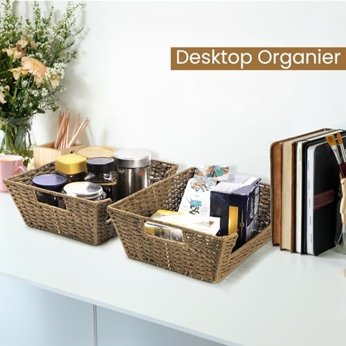 2 Pack Open Front Storage Baskets, Built-in Handles