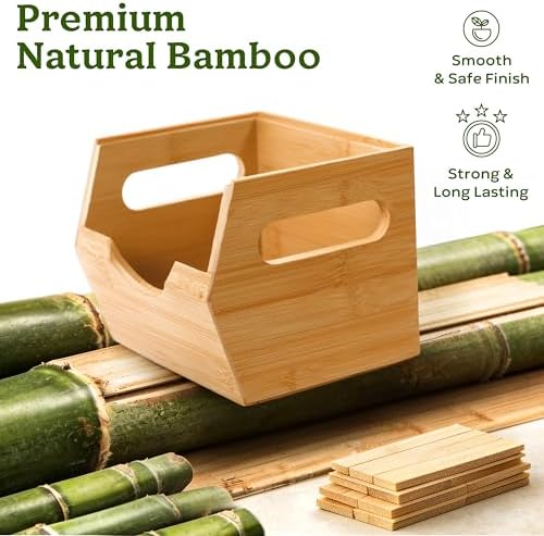 HOMESTEAD 3-Tier Bamboo Pantry Storage Bins – Stackable Potato & Onion Storage Bin with Handles, Fruit Basket & Produce 