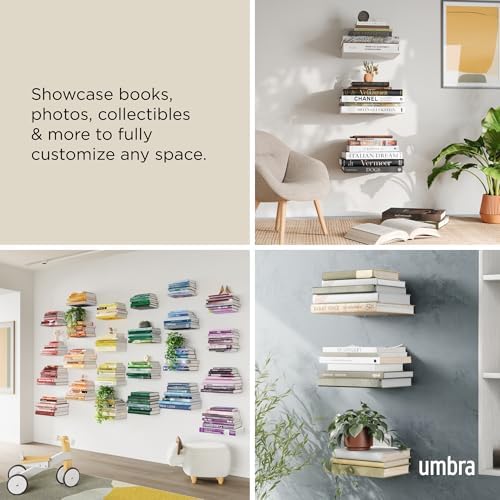 Umbra Conceal Floating Bookshelf, Metal Wall Shelf, Set of 3, Large, Silver