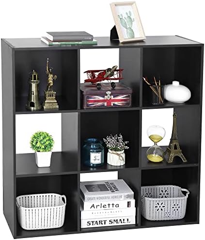 SUPER DEAL 9 Cube Open Shelf Bookcase 3 Tier Bookshelf Wood Cabinet Storage Organizer Display Shelves with 5 Removable B