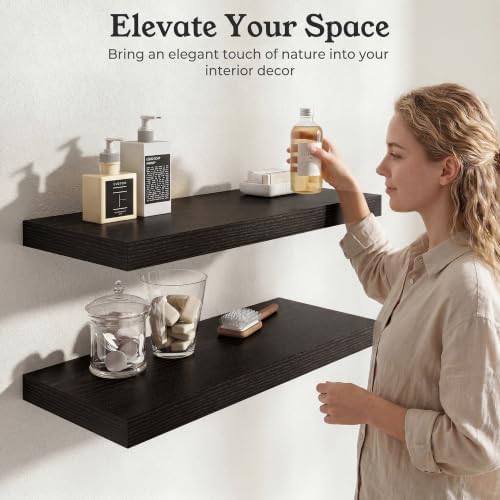 24" Black Floating Shelves 12inch Deep Wall Shelf, Set of 2