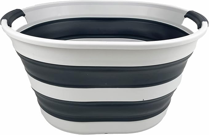 SAMMART 23L (6 Gallons) Collapsible Plastic Laundry Basket - Oval Tub/Basket - Foldable Storage Container/Organizer - Portable Washing Tub - Space Saving Laundry Hamper (Grey/Slate Grey)