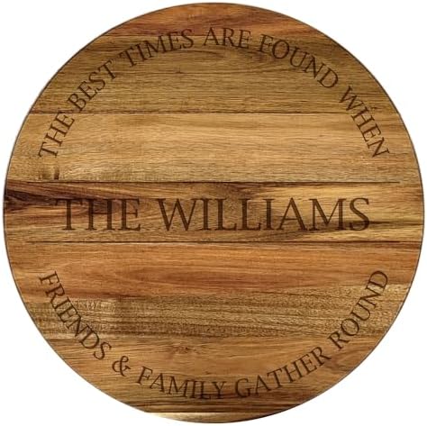 Engraved Gather Round Personalized Lazy Susan, 16" Rotating Tray Brown