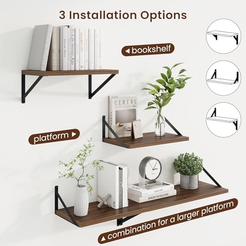 Axeman Deep Floating Shelves, 16'' x 10'' Walnut Wall Shelves Set of 2