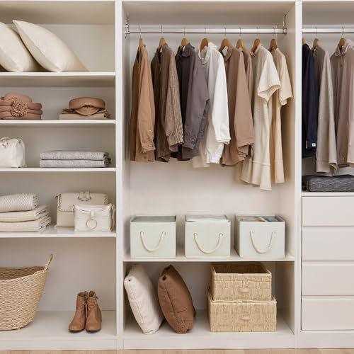 StorageWorks Storage Baskets for Shelves, Foldable Fabric Closet Storage Bins with Handles, Fabric Storage Bins Clothes Organizer, Beige, White & Ivory, 6-Pack, Large