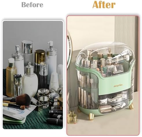 Makeup & Skincare Organizer Box for Countertop with Lid & Drawers, Green