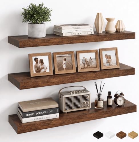 Floating Shelves 30 Inch, Wall Mounted Wood Shelf Set of 3, 8" Deep Shelf