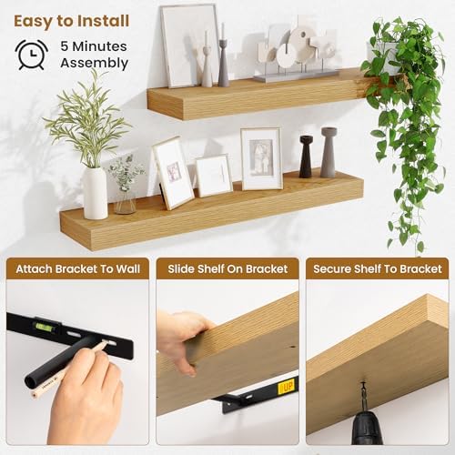 Fun Memories Floating Shelves 30 Inch, Wall Mounted Wood Shelf Set of 2, Farmhouse Decor for Bathroom, Bedroom, Kitchen,