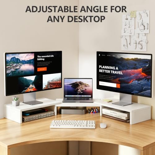 TAVR Dual Monitor Stand Riser, Wooden Computer Monitor Stand for 2 Monitors