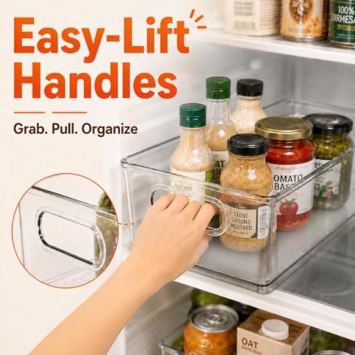 LotFancy 4 Pack Fridge Organizer Bins, Clear Plastic, Stackable, Can Soda