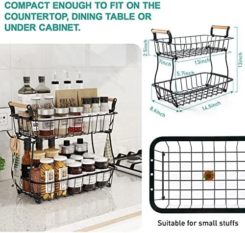 ANTOPY 2 Tier Fruit Basket with 2 Banana Hangers, Countertop Fruit Vegetable Basket Bowl for Kitchen Counter Metal Wire 