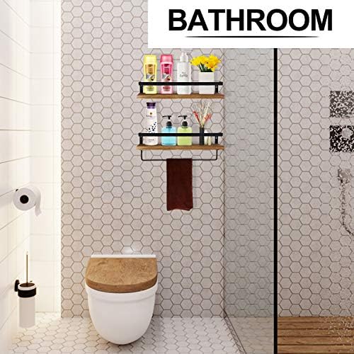 Hasitpro Bathroom Floating Shelves Rustic Wood Wall Mounted Storage Shelves for Kitchen Living Room,Sets of 2,Brown