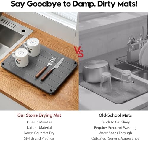 Razborci Stone Dish Drying Mat for Kitchen Counter, Water Absorbing Bathroom Tray Sink Organizer, Diatomaceous Earth Cou