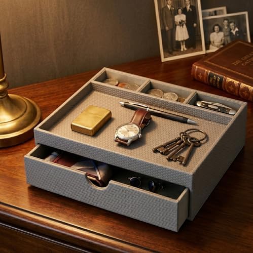 Leather Desk Organizer, Desktop Storage Box with Drawers, Organizer Made of Leather Material for Household Guest rooms