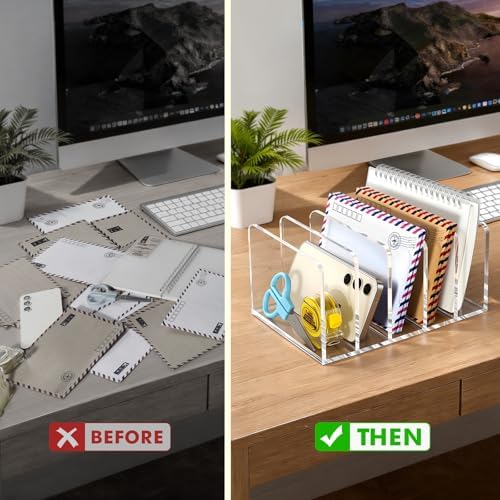 BEYGORM Acrylic Mail Holder, 5 Compartments Multifunction Desk Organizer